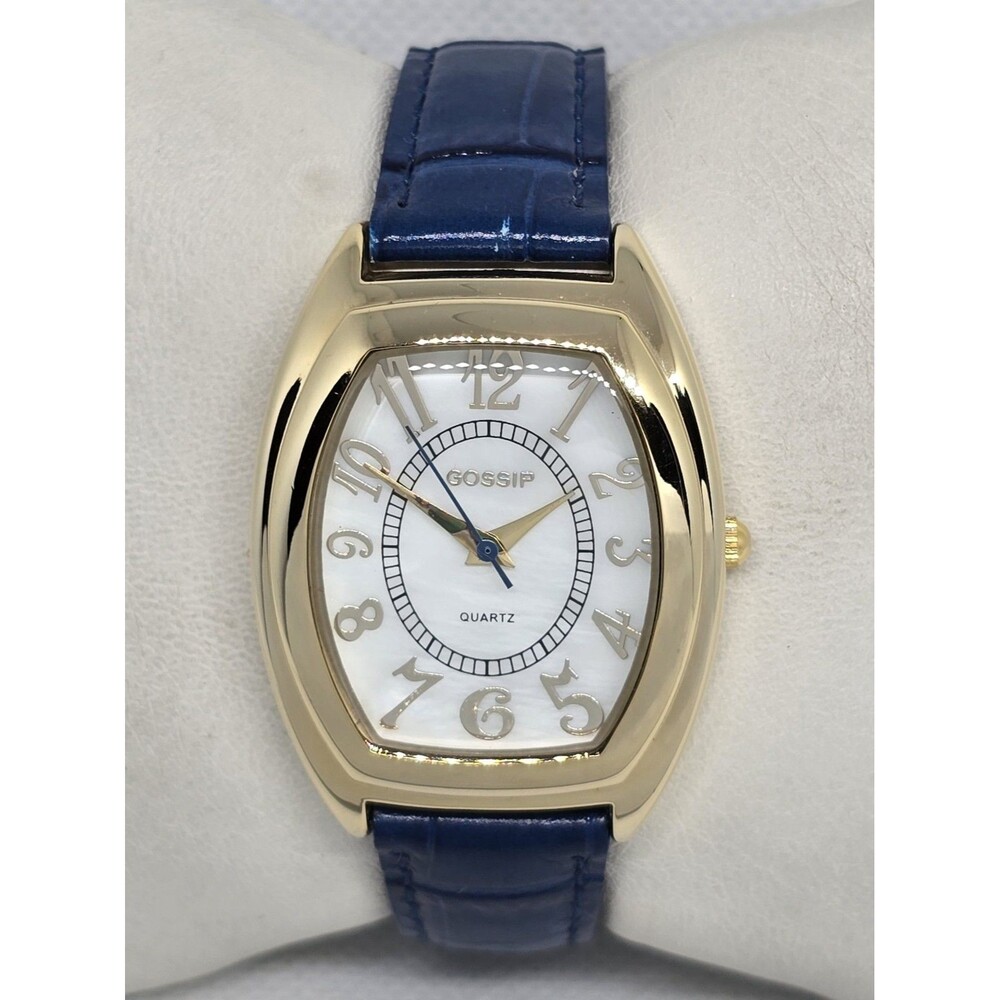Women's Gossip Gold Tone White MOP Dial Blue Italian Leather Strap Watch 08